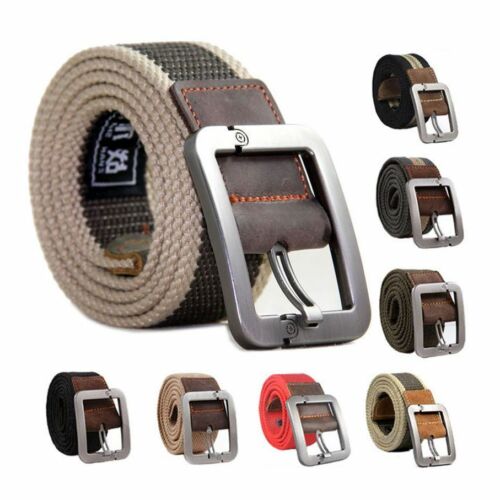 Unisex UK STYLE Webbing Mens Canvas Leather Pin Buckle Waist Belt Outdoors Belts