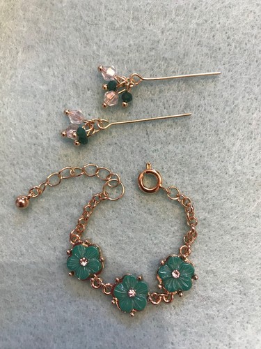 Barbie Jewelry Handmade Green Flowers Necklace And Earrings