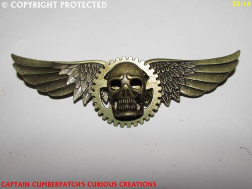 steampunk badge brooch bronze skull cog gearwheel wings gothic cyberpunk #DW18