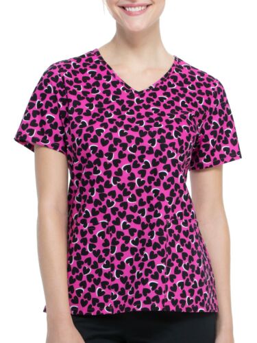 Details about   Women's Hearts Scrub Top S M L Black & Pink V Neck 