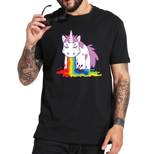 Unicorn T Shirt Men Funny Spoof Rainbow 100/% Cotton Tops Tee