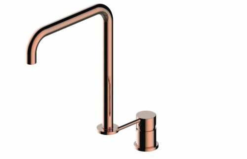 Gloss polished rose gold swivel spout kitchen mixer tap bench top mount two hole 