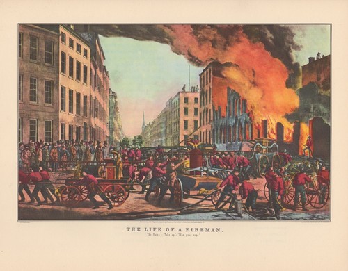 1952 Vintage Currier /& Ives /"LIFE OF A FIREMAN THE RUINS/" FLAME COLOR Lithograph