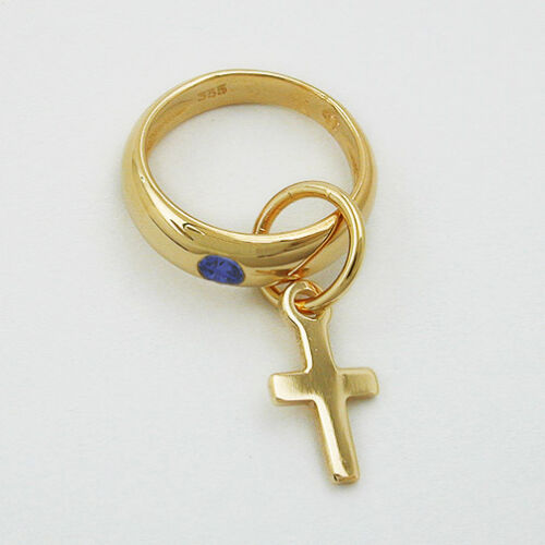 Jungen Taufe Gold 333 Safir blau Taufring mit Kreuz Anhänger und Kette 925 VG