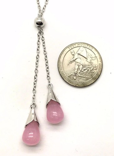 Details about / Sterling Silver 925 Double Briolette Pink Chalcedony Drop Dangle Necklace 18/'/'