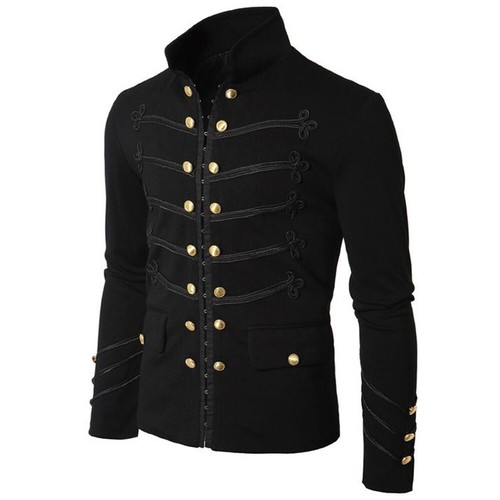 Men Medieval Gothic Steampunk Victorian Cosplay Men Trench Coat Size M-3XL