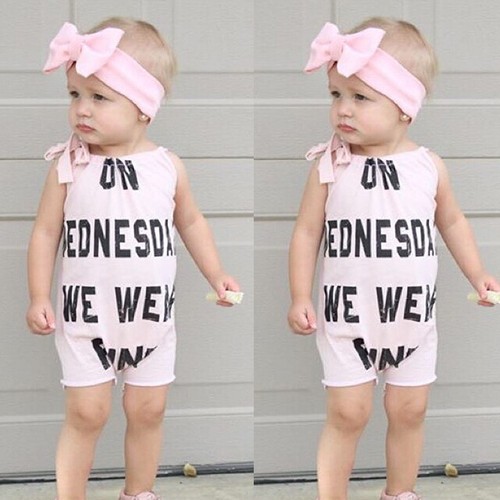 Newborn Baby Girls Wednesday Clothes Romper Bodysuit Headband Outfits Set
