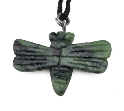 Dragonfly Zoisite Gemstone Pendant Hand Carved Stone Necklace