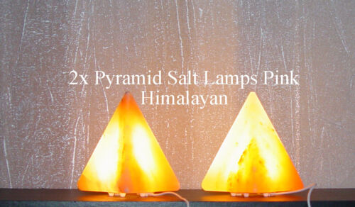 2 x Salt Lamp Pyramid Pink 1-2kg USB Cable Led Light Therapeutic Himalayan