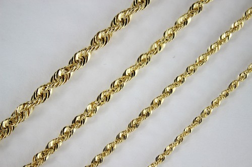 10K Yellow Gold Rope Ultra Light Hollow Chain Necklace Bracelet 2mm 4mm 7/"-30/"