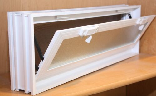 24x8x3 Vinyl Thermal Pane Hopper Vent for Glass Block Dual Insulated Glass