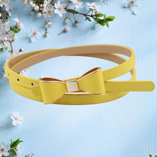 Ladies Women Candy Colour Bowknot Buckle Skinny Leather Thin Waist Belt EbFiL