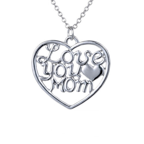 Love You Mom Hollow Love Heart Polished Pendant Chain Necklace Mother/'s Day Gift