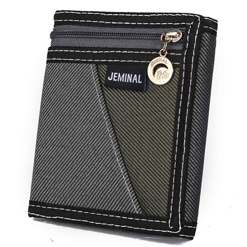 QA/_ Men Trifold Short Wallet Canvas Sport Patchwork Burse Coin Card Holder Pu