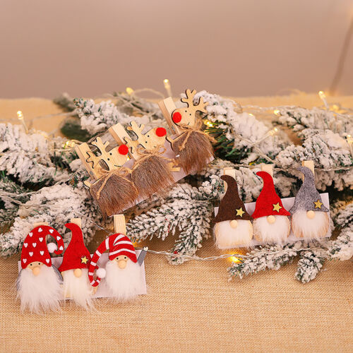 Details about  / Wooden Santa Gnome Elk Christmas Tree DIY Photo Card Clip Xmas Party Decor Trend