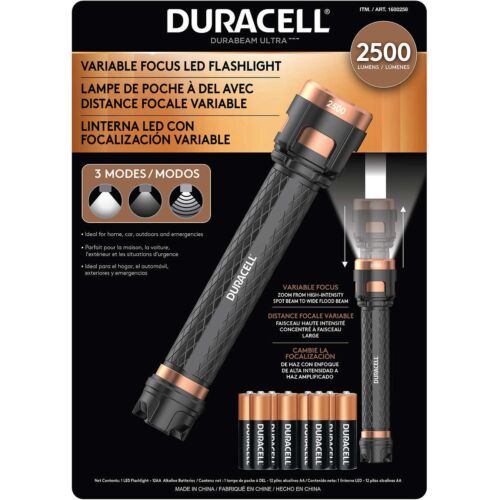 Duracell DEL Lampe Variable Focus 2500 lm 3 modes piles incluses