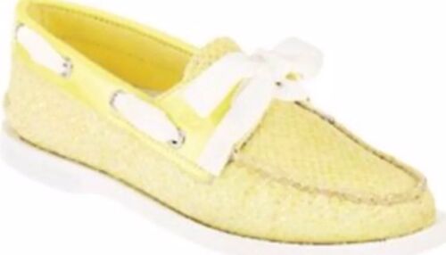 NEW Sperry Top-Sliders Bahama Yellow Glitter Sparkle Deck Boat Shoes Slip On 
