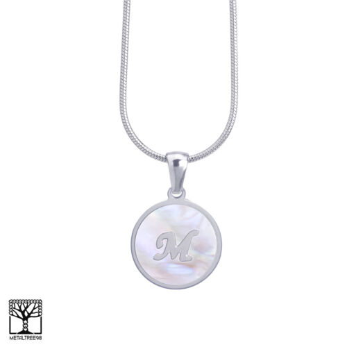 Women&#039;s Stainless Steel in Silver M Initial Letter Medallion 16&#034; Chain Necklace