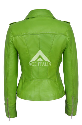 RIDER Ladies Lime Green Biker Style Soft Real Napa Leather Jacket 9823 