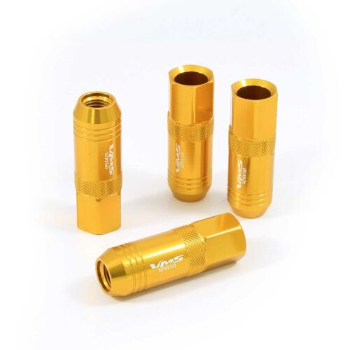VMS 16 GOLD 60MM ALUMINUM EXTENDED TUNER LUG NUTS LUGS FOR WHEELS RIMS 12X1.25