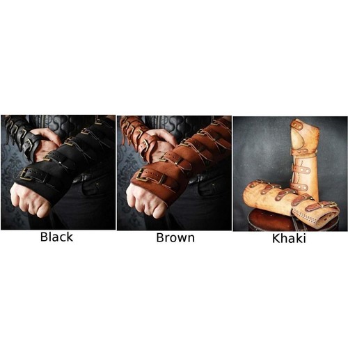 Mens Medieval PU Leather Bracers Cosplay Punk Arm Armor Cuff Wristband Costume
