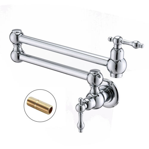 Chrome Wall Mounted Single Handle Pot Filler Kitchen Faucet with Joint Swing Arm 