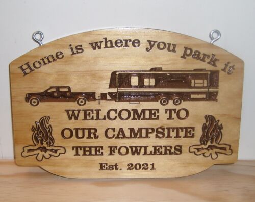 Personalized Wood Sign Camp Camper RV Family Name Any text.ENGRAVED,CARVED.Gift. 