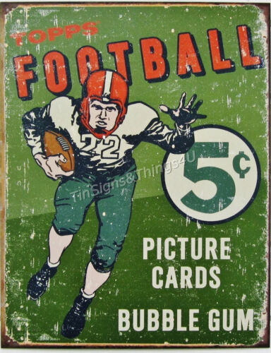 Topps Football Picture Cards TIN SIGN metal poster vtg retro art wall decor 1406