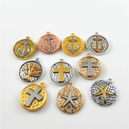 19pcs/pack Mixed Colors Seastar Anchor Round Alloy Pendants Charms Ctafts 52796 