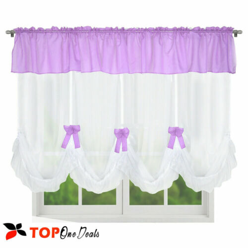 Cafe Net Curtains Voile Curtain With Ribbon Bow  Kitchen Blind