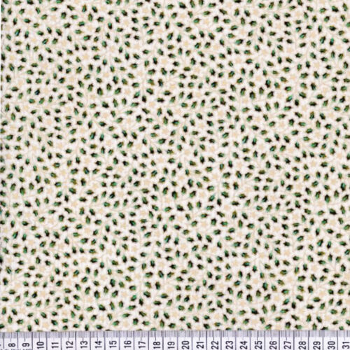 100% Cotton Christmas Fabric MINI HOLLY LEAVES Red Green Ivory Gold Metallic 