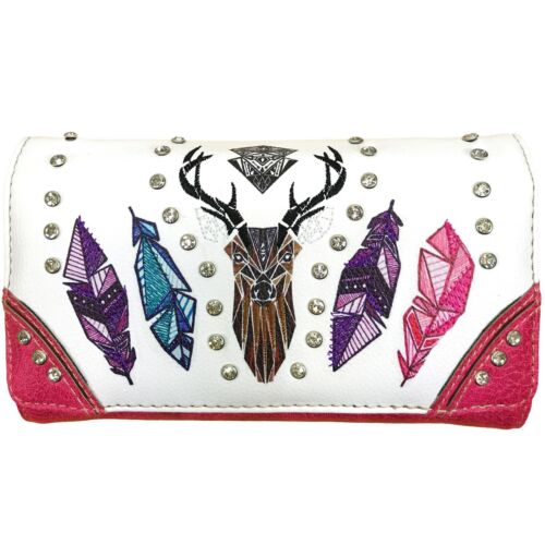 Details about   Zelris Women Artisan Elk Deer Feather Concealed Handbag Purse Wallet Set 