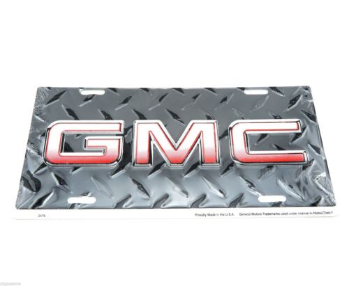 GMC Logo Black Diamond Plate Licensed Aluminum Metal License Plate Sign Tag 