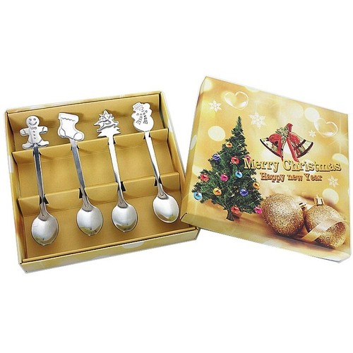4Pcs Stainless Tea Scoops Kids Spoon Tableware Christmas Coffee Spoons Xmas Gift