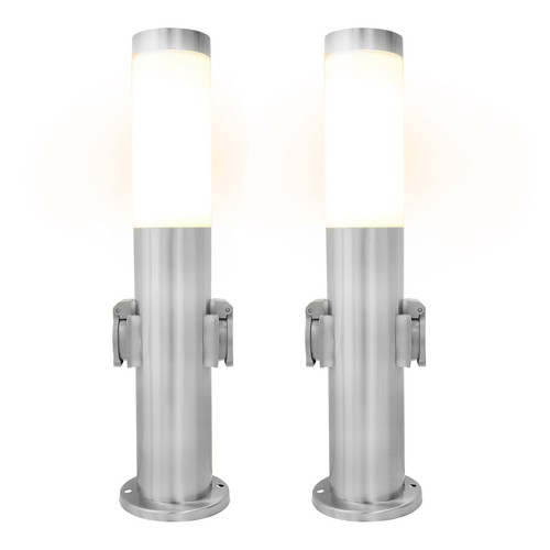Grafner 2er Set Wegleuchte Strahler Steckdosensäule 45cm Edelstahl IP44 N643