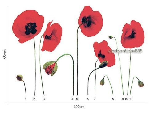 Large Red Poppy Flower Wall Stickers Art Decal Wallpaper Mural Decor Home Office