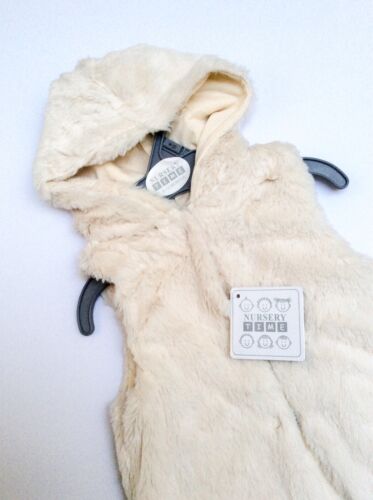 3-23 Months Baby// Toddler// Infant Girl Cream Faux-Fur Hooded Gilet Body Warmer