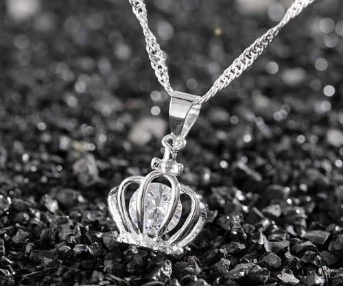 925 Sterling silver Fashion Women Crystal Rhinestone Necklace Pendant Chain #10
