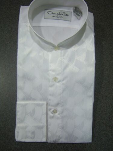 White Allure Banded Collar Formal Shirt by Oscar de la Renta