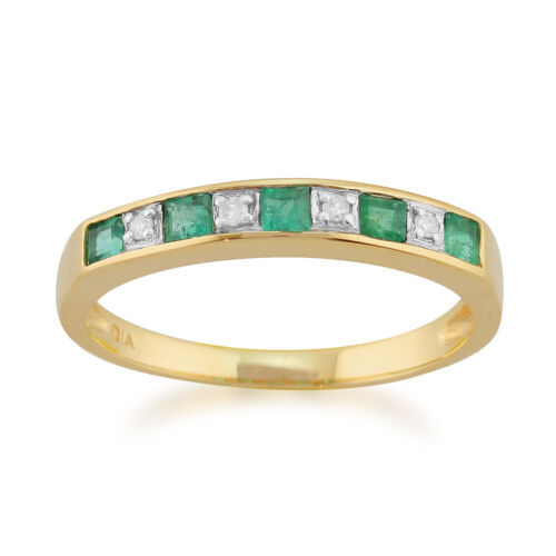 9ct Yellow Gold 0.29ct Natural Emerald /& Diamond Half Eternity Ring Size