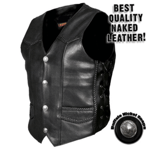 Hommes Poids Lourd Cuir Gilet Avec Tressé Détail