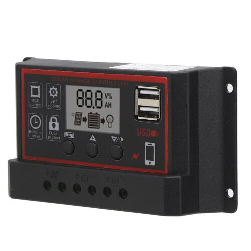 10A-60A 12//24V Auto LCD Solar Panel Charge Controller Battery Regulator PWM USB