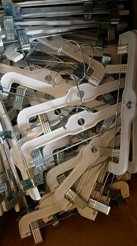 40 white Plastic Pant HANGERS lot Clips Clamp skirt Clothes Metal Hook 10 inch