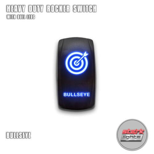 BULLSEYE BLUE Laser Etched LED Rocker Switch 5 Pin Dual Light 20A 12V ON OFF