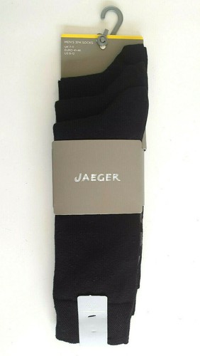 Jaeger Chaussettes Homme Pack de 3 Noir Formelle Coton Riche Taille 7-11 Brit neuf emballé