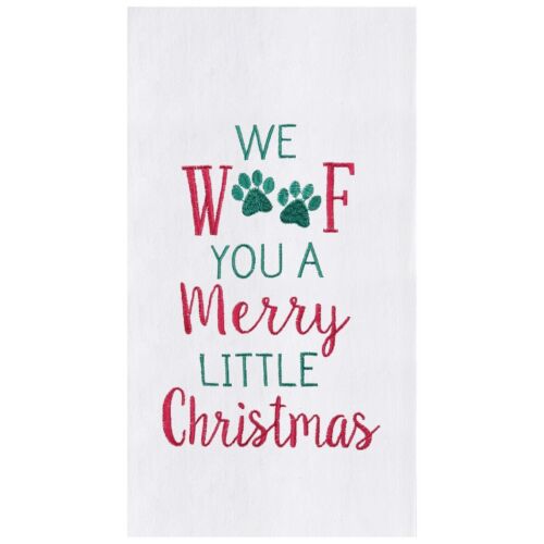 Woof You Merry Christmas Dog Paw Print Green 27x18" Flour Sack Kitchen Towel 
