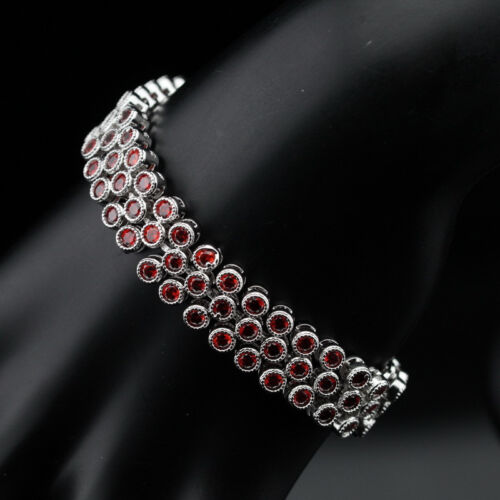environ 17.78 cm Red Garnet Lien Chaîne Bracelet Argent Sterling 925 Premium 7 in