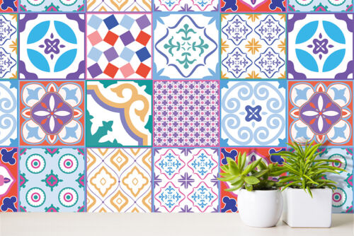 15 x 15 cm Classic Moroccan Colourful Mixed Tiles Wall Stickers Set 1 Decals 