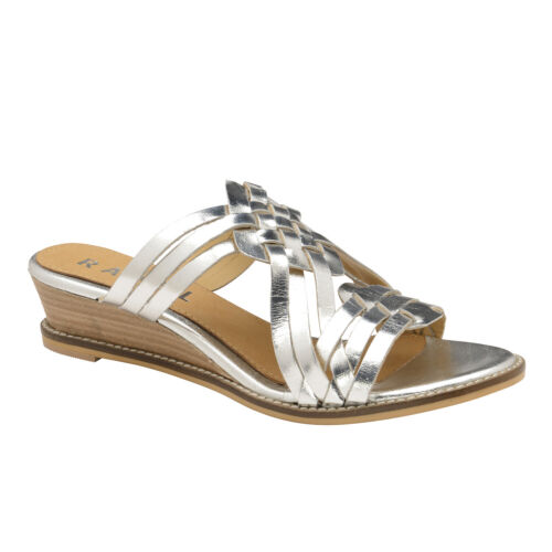 Silver Ravel Marion Leather Mule Wedge Sandals for Women
