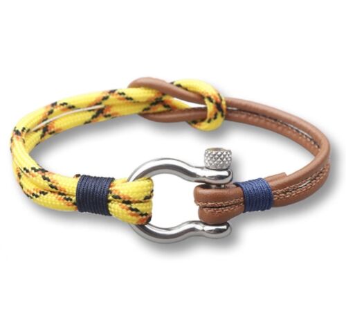 Mens Womens 3mm Double Leather & Rope Cord Shackle Bracelet Choice of 4 Designs 